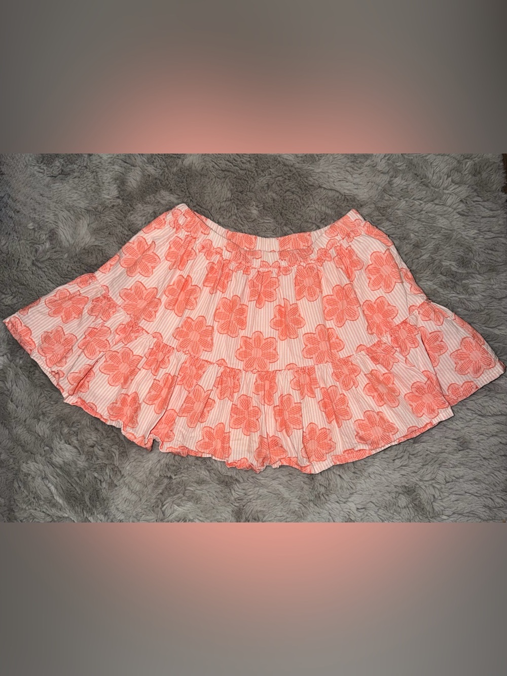 Floral Tiered Mini Skirt in Coral Pink